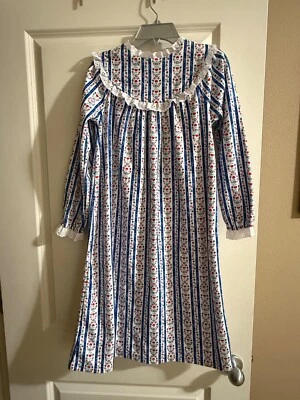 Land Of Salzburg Nightgown Cotton Flannel Girls 7/8 Lace Modest Prairie Cottage - Image 1 of 4