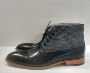 Mens High Top Boot Giovanni Leather Herringbone Tweed Griffin Navy Blue Sz 11 - Picture 1 of 12