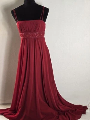 David's Bridal Spaghetti Strap Chiffon Dress with Beaded Empire #F12495 Red Sz 8 - Image 1 of 4