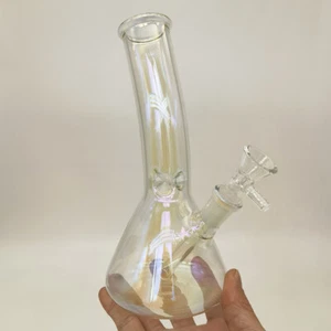 7.4" Reflective Glass Hookah Crook Neck Smoking Pipes Hand Pipe 14mm Bowl Silver - Picture 1 of 10