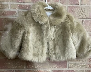 Kids Girls Janie and Jack Tan Faux Fur Coat Size 5-6 - Picture 1 of 7