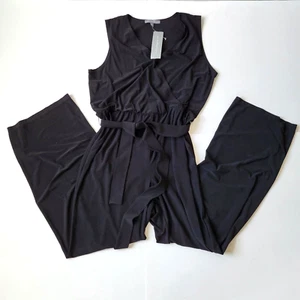 Ny Collection Surplice Belted Wide-Leg Jumpsuit Black Sleeveless, Size XL, NWT - Picture 1 of 11