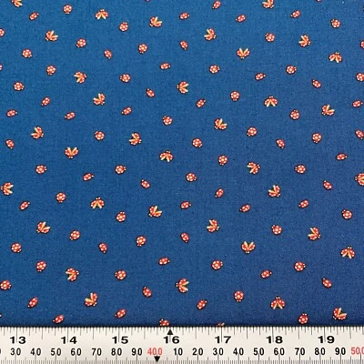 Lucky Day by Momo for Moda Ladybugs Blue Cotton Fabric by the HALF YARD - Image 1 of 2