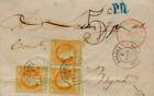 Pays Vasco. Histoire Postal. Sur 52 (3) . 1860. 4 Quarts Orange, Bande De Tre
