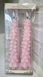 Pink Christmas Tree LED Flameless Tapered Candles with Timer Set of 2 - Picture 1 of 6