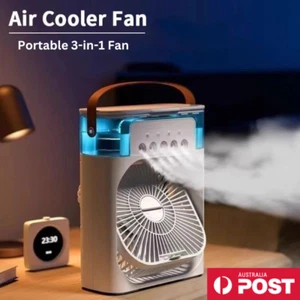 Portable Fan USB 3-in-1 Air Conditioner Desk Purifier Recharge Mist LED IceWater - Picture 1 of 10