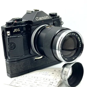 [SERVICED] CANON A-1 35mm SLR Film Camera BLACK w/Motor Drive + junk lens JAPAN - Picture 1 of 22