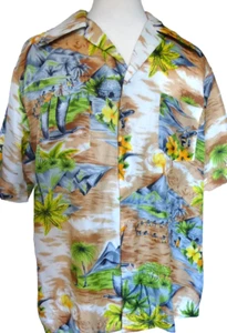 Camicia vintage Carlton Hill uomo taglia grande hawaiana vulcanica tribale poliestere - Foto 1 di 13