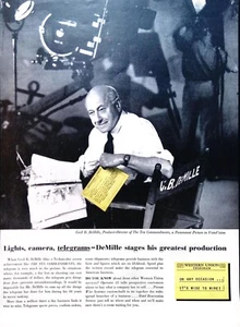 Cecil B Demile 1956 Print Ad Western Union Telegram Celebrities 10"X13.5" - Picture 1 of 3