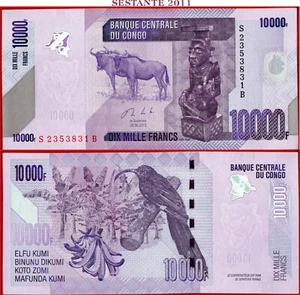 KONGO 10.000 10000 FRANCS 30 6 2013 P 103b XF ++ kostenloser Versand ab 100 $ - Bild 1 von 3