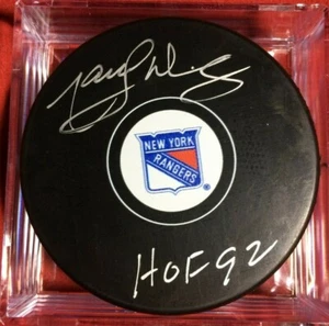 MARCEL DIONNE PUCK INSCRIBED HOF 92 SIGNED NEW YORK RANGERS - Picture 1 of 4