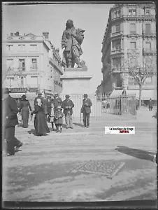 Statue Riquet Béziers, Plaque verre photo ancienne, négatif noir & blanc 9x12 cm - Photo 1 sur 2