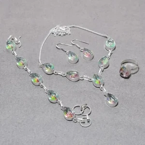 Faceted Multi Mystic Topaz Pear Shape Gemstone Gift Necklace Jewelry Set SR 1075 - Picture 1 of 6