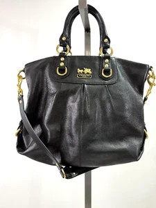 COACH Madison Black Leather Julianne Satchel Tote Bag Crossbody FO869 12935 - Picture 1 of 8