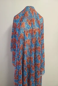 Vintage Blue Orange Floral Theme 20D" Poly Chiffon Print fabric,A5-8 - Picture 1 of 5