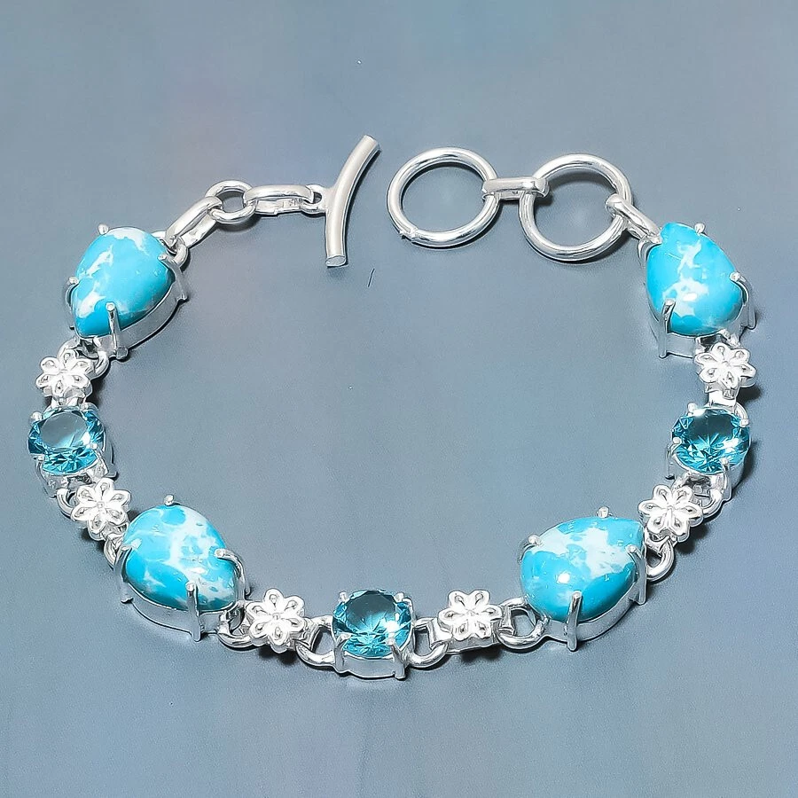 Brazalete de joyería enchapado en plata con piedras preciosas de topacio turquesa mohave 7-8" Foto 1 de 1