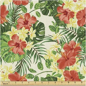 TropicBloom Fabric: Vibrant Exotic Pattern, Plumeria Hibisc - Picture 1 of 7
