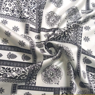 1 yard X 1.48 meter Patchwork Retro Paisley Satin Fabric Soft Scarf Material - Image 1 of 4