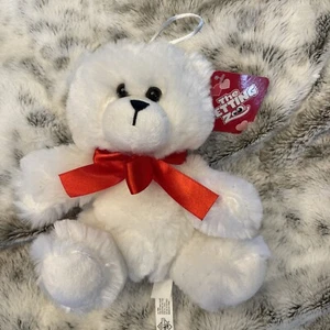 The Petting Zoo White Teddy Bear With Red Bow Stuffed Animal Plush 7” Soft New - Picture 1 of 5