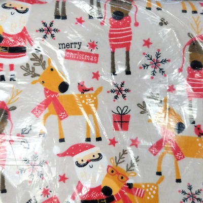 Christmas Santa Reindeer Primitive Cotton Snuggle Flannel Fabric Jo Ann 41X3 Yds - Image 1 of 4