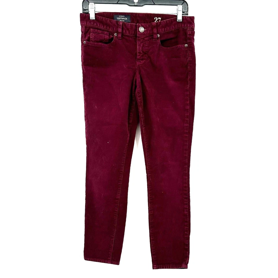 Pantalones de mezclilla J Crew talla 27 rojos ajustados al tobillo palillo de dientes brillante vibrante pana Foto 1 de 4