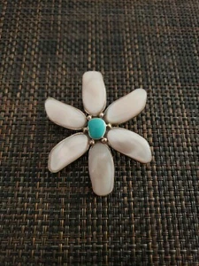 DE COLECCIÓN SX FIRMADO PLATA ESTERLINA MoP COLGANTE FLOR PIEDRA AZUL GRANDE - Imagen 1 de 4