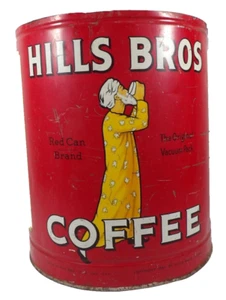 Very Large Vintage 1939 Hills Bros Coffee Tin Can - Original Vacuum Pack - Picture 1 of 11