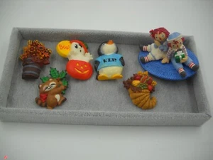 VTG Lot 6 Hallmark Lapel Pins Raggedy Ann, Ghost, Racoon, Penguin 80's-03 - Picture 1 of 11