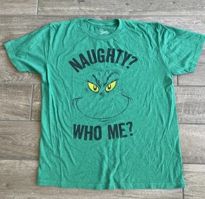 The Grinch Naughty Who Me Dr Seuss Graphic Art Green T-Shirt Adult Size L Large - Image 1 of 4