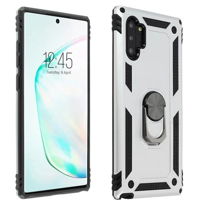 Cover Galaxy Note10 Plus Bimateria Rigida Morbida Anello Magnetico Stand Argento - Immagine 1 di 4