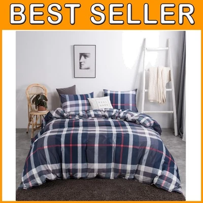Juego de edredón a cuadros azul marino - tamaño completo 3 piezas Foto 1 de 4