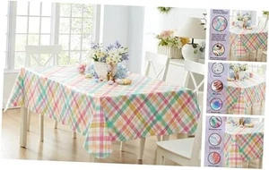  Easter Pastel Plaid Vinyl Flannel Backed 52" x 70" Rectangle Simone - Picture 1 of 8