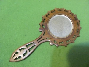 Vintage Inlaid Olive Wood Vanity Handheld Carved Mirror. - Picture 1 of 8