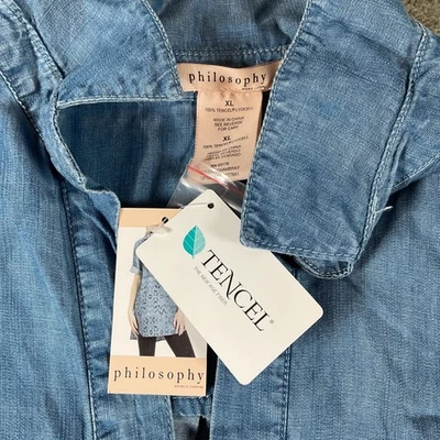 Philosophy 100% Tencel Lyocell Chambray Blue Denim Shirt Dress Tunic XL - Image 1 of 4
