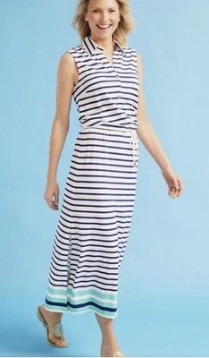 Vestido Talbots Cabana Life Azul Rayas Sin Mangas Corbata Cintura Cubrir Playa XL 125$ Foto 1 de 4