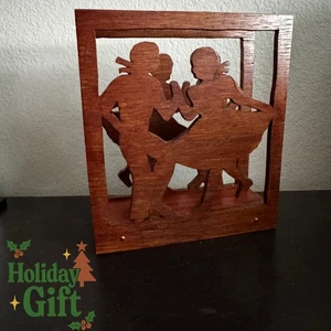 Handmade Wood Dancing Couple Napkin Holder • Vintage Folk Art Silhouette - Picture 1 of 11