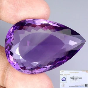 Free Certificate Pear Cut Purple Amethyst 85ct 38x26mm Museum Gemstone Flawless - Picture 1 of 14