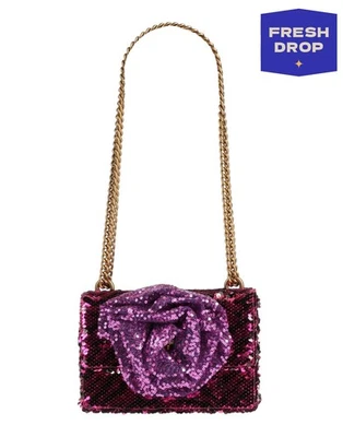 RRP€325 KURT GEIGER Sequins Flap Shoulder Bag Eagle Head Flower Chain Strap - Image 1 of 4