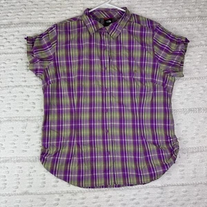 North Face Damen XL Kurzarm Hemd Knopfleiste belüftet lila Vapor Wick Rüschen - Bild 1 von 17