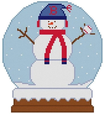 CROSS STITCH+ CRAFT PATTERN Boston Red Sox Baseball Snowman Snow Globe Scarf - Image 1 of 4