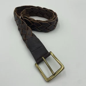 Youth Brown Leather Woven Belt With Brass Plated Buckle Size 26-28x1” School - Picture 1 of 7