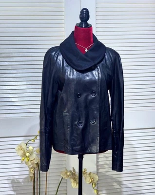 Theory Women's Black Lamb Leather Double-Breasted Moto Jacket Size M 2752 - Image 1 of 4