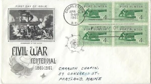 4 '61 FDCs Fort Sumter Cent. on B4 ArtCraft,  SC#1178, 11c Aerogramme, 13c Air - Picture 1 of 4