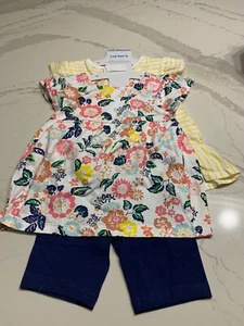 NEW Carter's Girls 3 piece Flowered / Striped Shorts Set, Size 5 - Picture 1 of 3