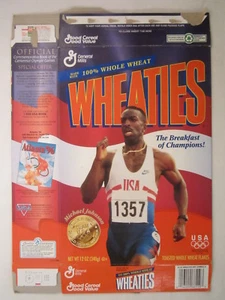 MT WHEATIES Box 1996 12oz MICHAEL JOHNSON Track & Field Winner OLYMPICS [G7E13o] - Picture 1 of 2