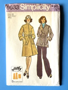 ABRIGO ENVOLVENTE DELANTERO VINTAGE patrón de simplicidad #6633 Misses 2 longitudes talla 10 sin cortar 1974 - Imagen 1 de 1