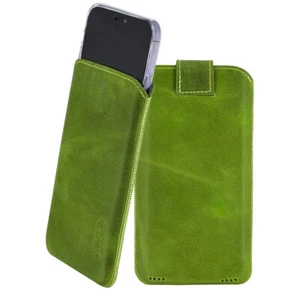 Suncase Custodia Vera Pelle Kiwi-Grün + IN Silicone per IPHONE 15 Pro - Foto 1 di 10