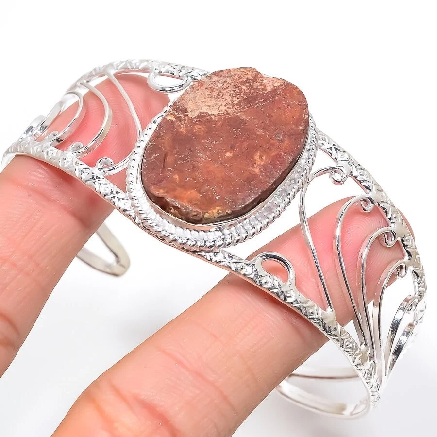 Pulsera ajustable de plata de ley 925 con piedras preciosas de jaspe rojo áspero Foto 1 de 1