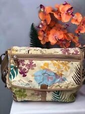 FOSSIL Florals & Maps Canvas Fabric Flap Messenger Bag