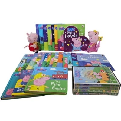 Children's Peppa Pig Bundle: 4 DVD + 2 Plush + 25 Books Home School Lot - Image 1 of 4